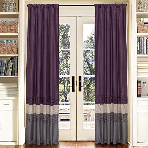 Lush Decor Mia Curtains | Window Panels Drapes Color Block Stripe Set for Living, Dining, Bedroom (Pair), 84” x 54”, Gray/Purple