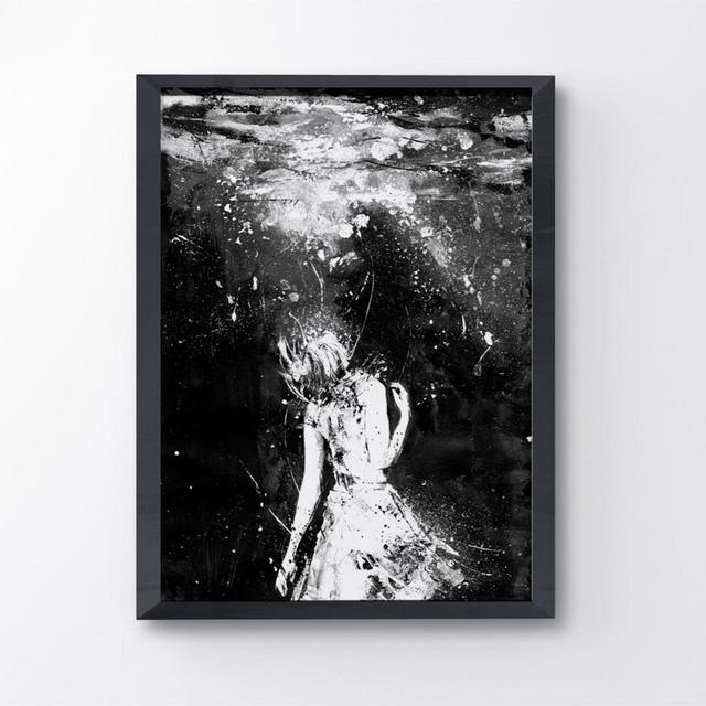 Mermaid, Black And White Art, Art Print, Drown, Girl In Water, Contemporary Art, Sad Art, Water Art, Abyss, Wall Art, Acrylic Painting,