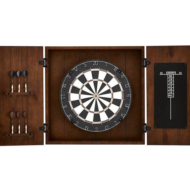 Dartboard Wood Cabinet Game Set, Mahogany stain