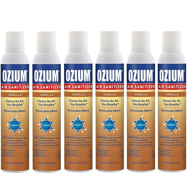 Ozium 8 Oz.Air Sanitizer & Odor Eliminator 6 Pack for Homes, Cars, Offices and More, Vanilla, 6 Pack