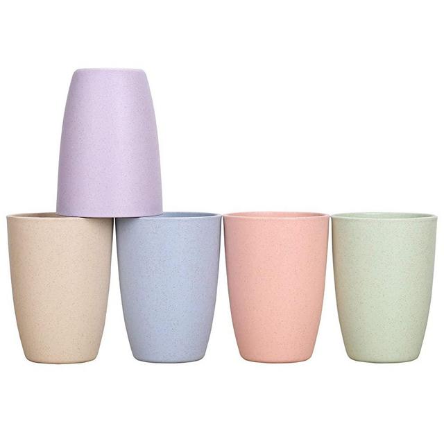 Wheat Straw Unbreakable Cup (12 oz) - Reusable Drinking Glasses Set of 5 - Dishwasher Safe - Great for Kids Children Toddler & Adult - BPA Free & Eco-Friendly