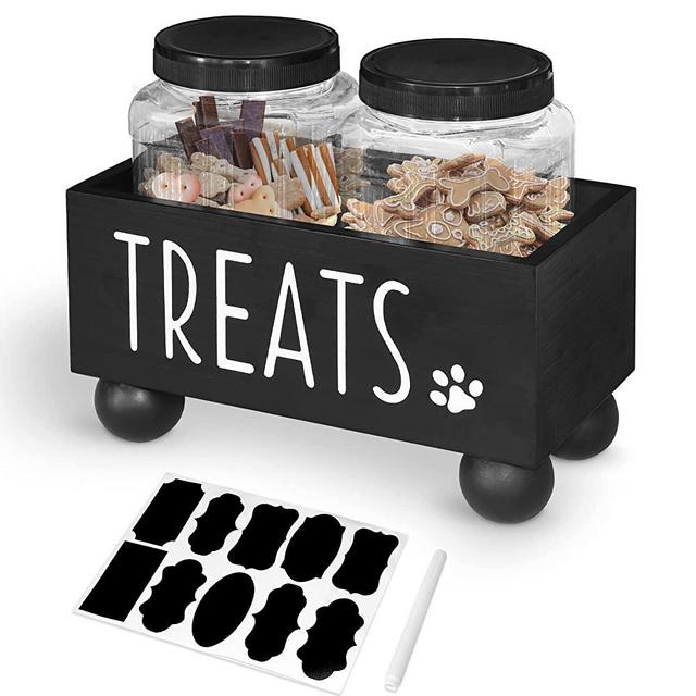 Dog Treats Container, Cat Treats Container, Farmhouse Pet Treats Storage Organizer for Dog and Cat, Dog Food Storage Cat Food Storage Container with 2 Jars, Cat Dog Treat Organizer, Gift for Pet Owner…