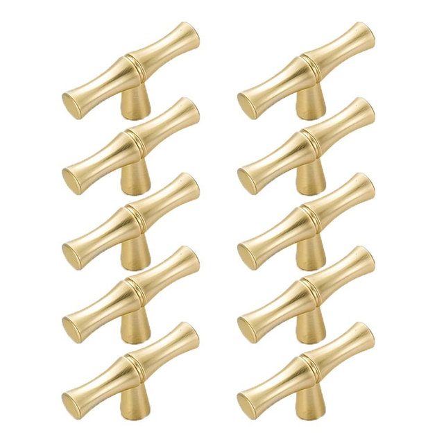 AchNau 10pcs Cabinet Knobs Single Hole,Bamboo Shape Kitchen Cupboard Dresser Closet Drawer Door Handles Pulls Gold