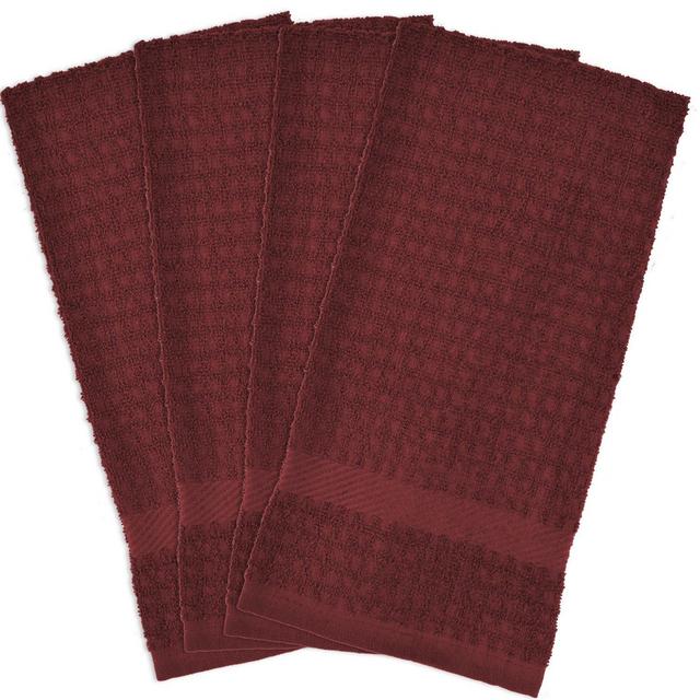 DII Cotton Waffle Terry Dish Towels, 15 x 26&quot; Set of 4, Ultra Absorbent, Heavy Duty, Drying & Cleaning Kitchen Towels-Wine