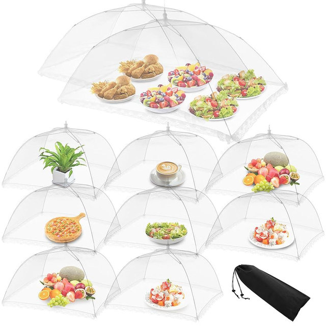 Food Covers for Outside - 10 Pack Upgraded 2 Extra Large (40"x24") & 8 Large (17"x17"), Mesh Food Covers for Outdoors,Picnic Food Covers for Outdoors Mesh, Collapsible and Reusable