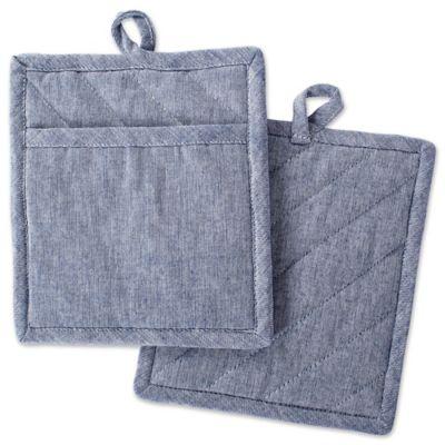 DII Design Imports Solid Chambray Pot Holder (Set of 2) in Blue