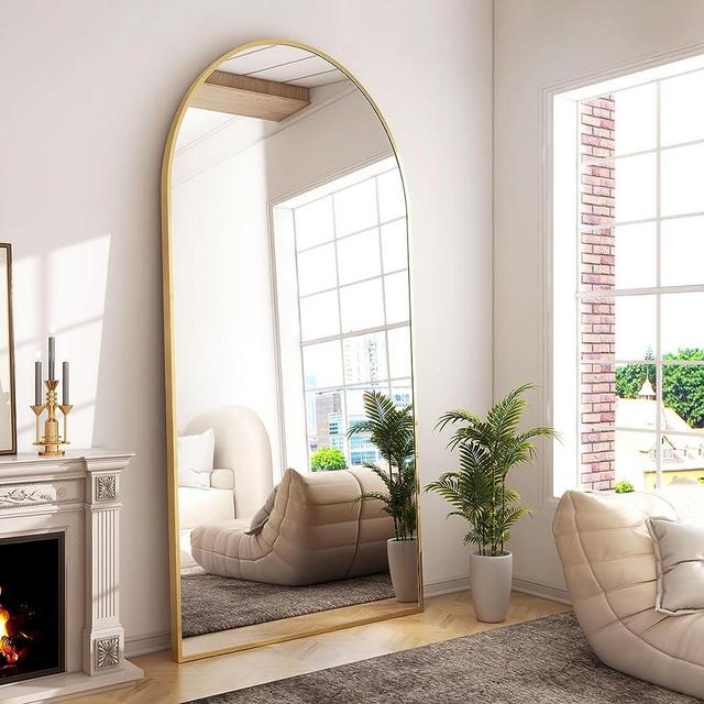 GLSLAND-34x76 inch Arched Full Length Mirror-Aluminum Alloy Frame High Definition-Full Body Mirror for Bedroom or Living Room,Gold