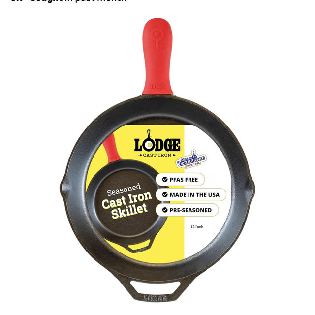 Lodge Seasoned Cast Iron Skillet - Quality Frying Pan for the Stove, Oven, Grill & Campfire - Includes Silicone Hot Handle Holder - Non-Toxic, Nonstick & Long-Lasting - 12 Inches