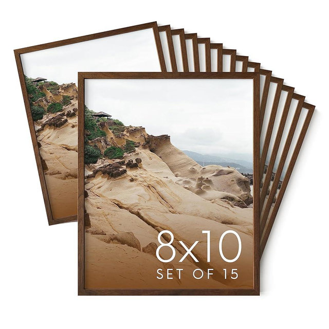 HAUS AND HUES 8x10 Walnut Oak Wood Picture Frames Set of 15 - Premium Bulk Picture Frames 8x10 Bundle - Elegant Gallery Wall Frame Set for Posters, Art Display - Ideal for Wall Decor in Home & Office
