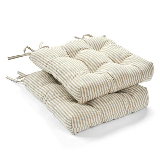 2pk Cotton Farmhouse Ticking Stripe Chair Pads - Lush Décor