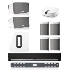 Sonos PLAYBAR Multi-Room Whole House Home Theater System with PLAY:1 Speakers, PLAY:3 Speaker, and SUB Wireless Subwoofer (White)