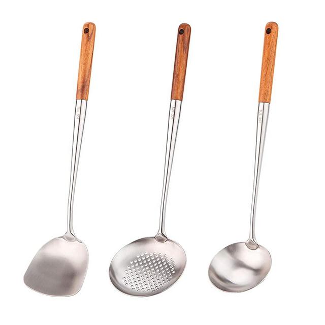 304 Stainless Steel Kitchen Utensils Set, 6 Pcs Metal Professional Cooking  Spoons, Kitchen Tools - Wok Spatula, Ladle, Skimmer Slotted Spoon, Pasta