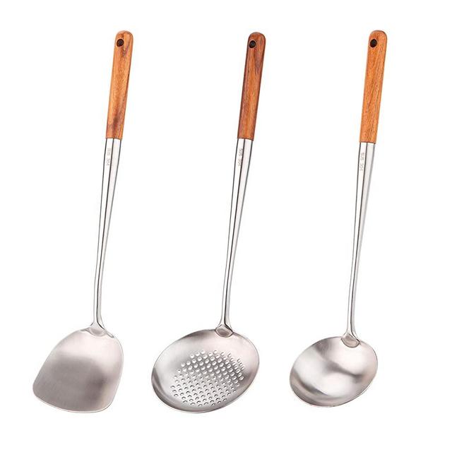 Wok spatula and ladle,Skimmer Ladle Tool Set, 17inches spatula for wok, 304 Stainless Steel wok spatula.