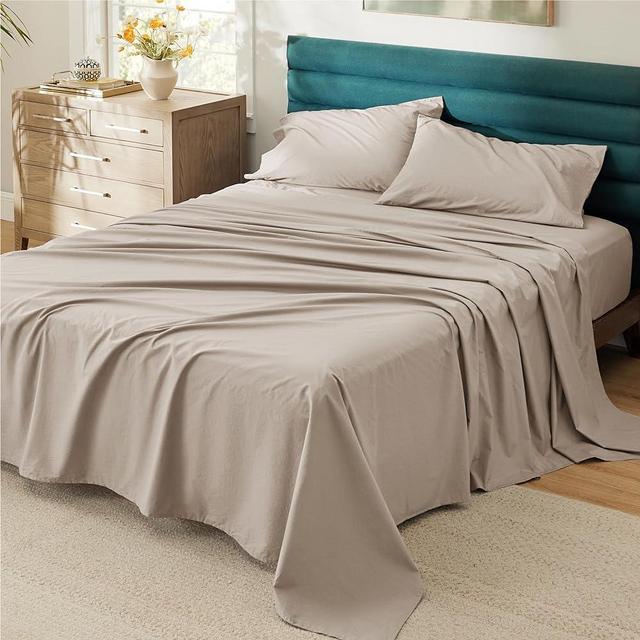 Bedsure 100% Cotton Sheets Queen Size - Soft Percale Sheets, 4 Pieces Taupe Sheet Set, Breathable Cooling Queen Sheets, Cotton Bed Sheets with Deep Pocket Up to 16", Bedding Sheets & Pillowcases