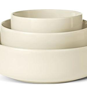 Amazon Basics Glazed Stoneware Serving Bowls, 3-Piece Set, Dishwasher-Safe, Microwave-Safe, Freezer-Safe, Stain-Resistant, Ivory