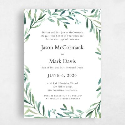 Green Bordered Wedding Invitation - Eastwick Wreath