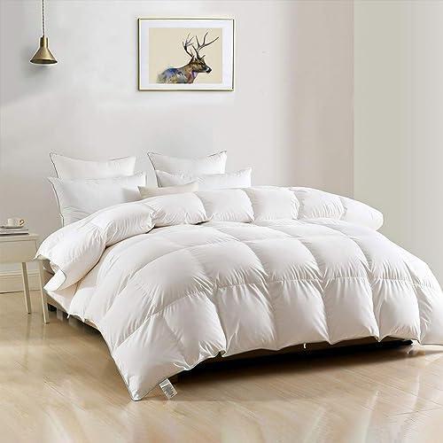 DWR Luxury Feather Down Fiber Comforter King Size, Ultra-Soft Egyptian Cotton-Blend Fabric, High FP Medium Weight for All Season Hotel Style Fluffy Duvet Insert with Ties (106"x90", White)