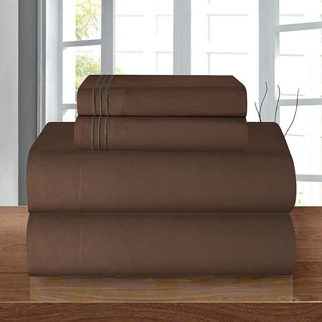 Elegant Comfort Luxury Soft 1500 Thread Count Egyptian 4-Piece Premium Hotel Quality Wrinkle Resistant Coziest Bedding Set, All Around Elastic Fitted Sheet, Deep Pocket up to 16inch, Queen, Brown