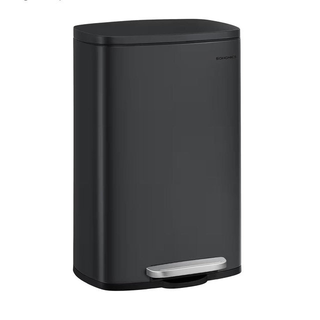SONGMICS 13 Gallon (50 L) Trash Can, Stainless Steel Kitchen Garbage Can, Recycling or Waste Bin, Soft Close, Step-On Pedal, Removable Inner Bucket, Black ULTB050B01
