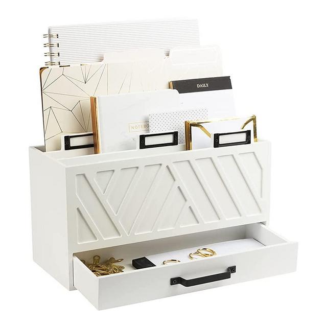 Blu Monaco White Mail Organizer- -Desktop Mail Holder - Office Desk Organizers Storage with Drawer-– Paper File Folder Desk Organization - Desk Accessories & Workspace Organizers