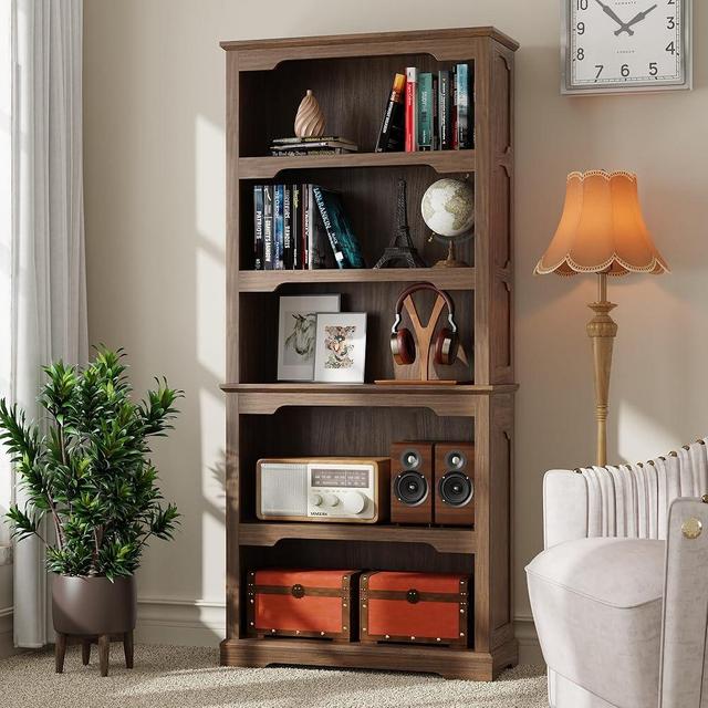 TRONLEE Tall Bookcase, 70 inch Height, 5-Tier Open Storage Shelf, 31.5 in Wide Standing Bookshelves for Home, Office, Bedroom, School, Library, 31.5W * 11.81D *70H (Walnut, Open Storage)