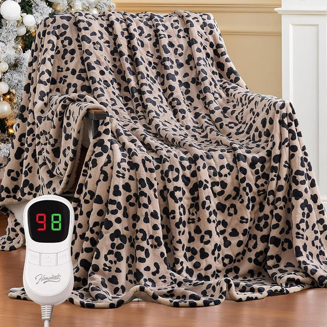 Homemate Heated Blanket Electric Throw - 50“x60“ Heating Blanket with 10 Fast Heat Levels 8 Hours Auto Off Soft Cozy Flannel Over-Heated Protection ETL Certification Keep Warming in Home