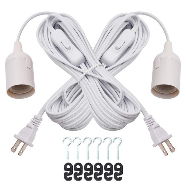 JACKYLED Extension Hanging Lantern Cord Cable 2-Pack 20ft UL 360W with E26 E27 Socket On/Off Button Pendant Lighting