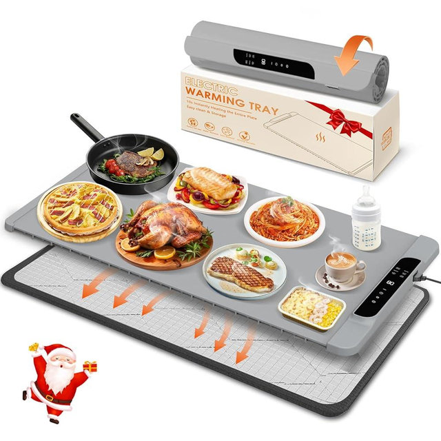 Warming Mat for Food with Heat Resistant Pad, 36"x16" Food Warmer Mat for Countertop Food Warmer Custom Temperature Settings 10H Timer Portable Heating Pad for Parties Buffets Holiday Home Use (Gray)