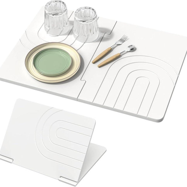 Luxspire Large Stone Drying Mat for Kitchen Counter 24"x16"- Fast-Absorbing Dish Drying Mat Non-Slip Stone Dish Drying Mat for Dishes, Cups Waterproof Counter Protector for Kitchen Bathroom, White