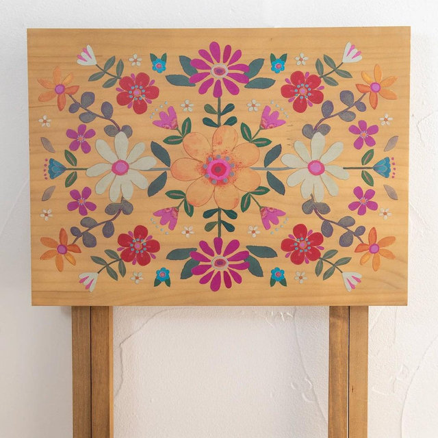 Wooden TV Tray Table - Mustard Folk Flower