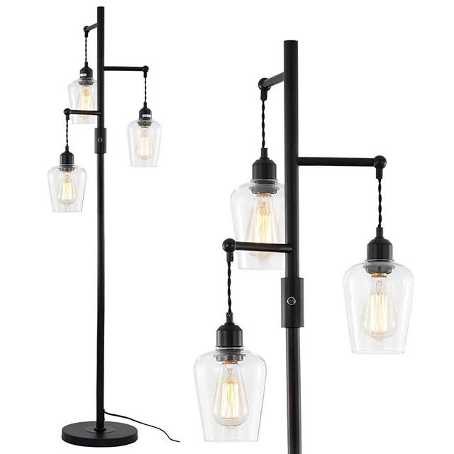 Airposta 3 Lights Industrial Floor Lamp with On/Off Dimmable Switch, 3-Head Rustic Tree Standing Lamp, 40W Retro Torchiere Floor Light for Living Room, Reading, Office, Bedroom, 2-Years Warranty