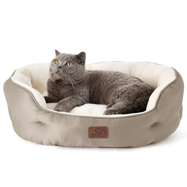 Bedsure Dog Beds for Small Dogs - Round Cat Beds for Indoor Cats, Washable Pet Bed for Puppy and Kitten with Slip-Resistant Bottom, 25 Inches, Taupe