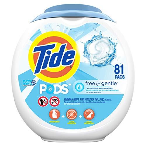 Tide Free and Gentle Laundry Detergent Pods, 81 Count, Unscented and Hypoallergenic for Sensitive Skin