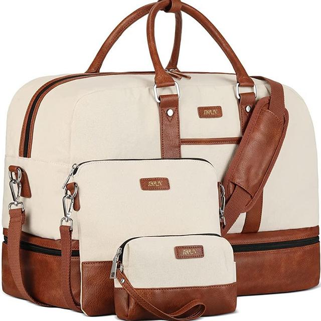Weekender Bag Large Overnight Bag for Women Canvas Travel Duffel Bag Carry On Tote with Shoe Compartment 21" for Women & Men 3Pcs Set