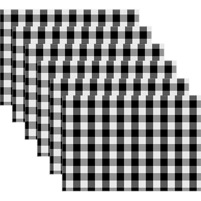 Urban Villa, 100% Cotton Fused Place Mats,14''x 20'' Over Sized,Set of 6,Black/White, Buffalo Check Plaid, Every Day Use,Heavier Quality