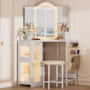 Makeup Vanity with Stool, White