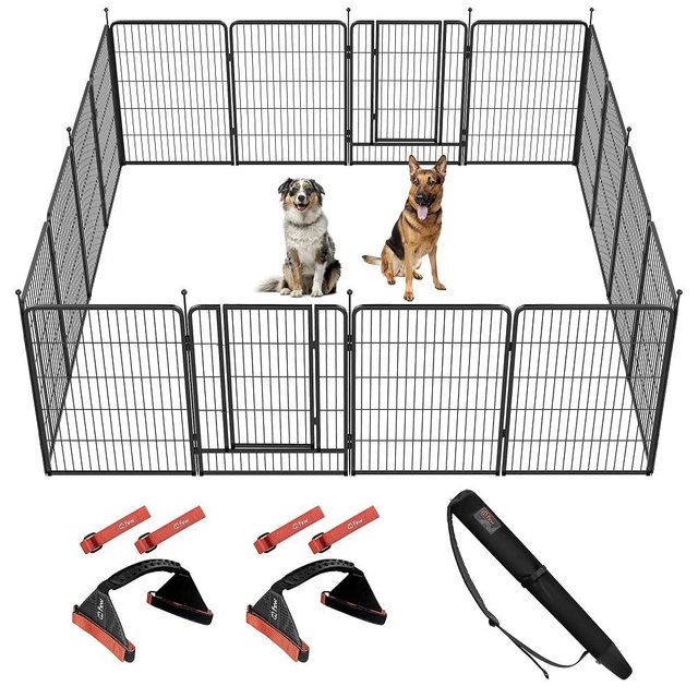 FXW Instant Unleashed Dog Playpen, Portable Pet Fence for Outdoor, RV Trips, and Camping, 40 inch, 16 Panels for Medium and Large Dogs with Easy-Carry Straps (2 Pack) and Stake Bag│Patented
