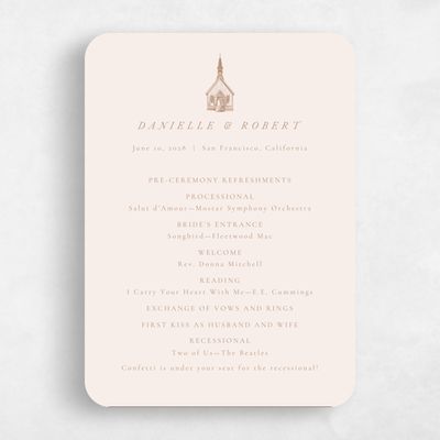 Beige Rounded Wedding Program - Rustic Church