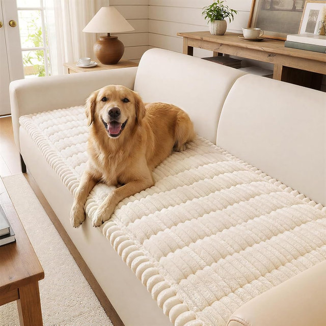 decorUhome Non-Slip Fuzzy Couch Cover for Dogs, Soft Thick Washable Pet-Friendly Protector, Sofa Slipcover for 3 Cushion Couch Sofa, White, 27.6" x 70.9"