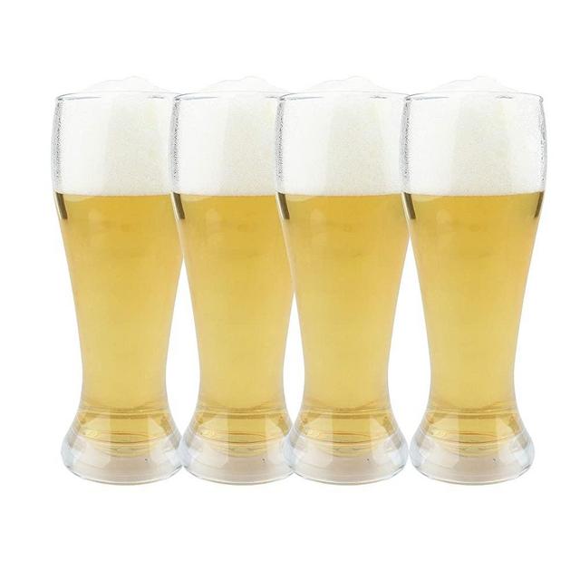 Plastic Pilsner Glasses, 16 oz Unbreakable Classic Beer Glasses, Clear Drinking Glass, BPA Free (Set of 4）