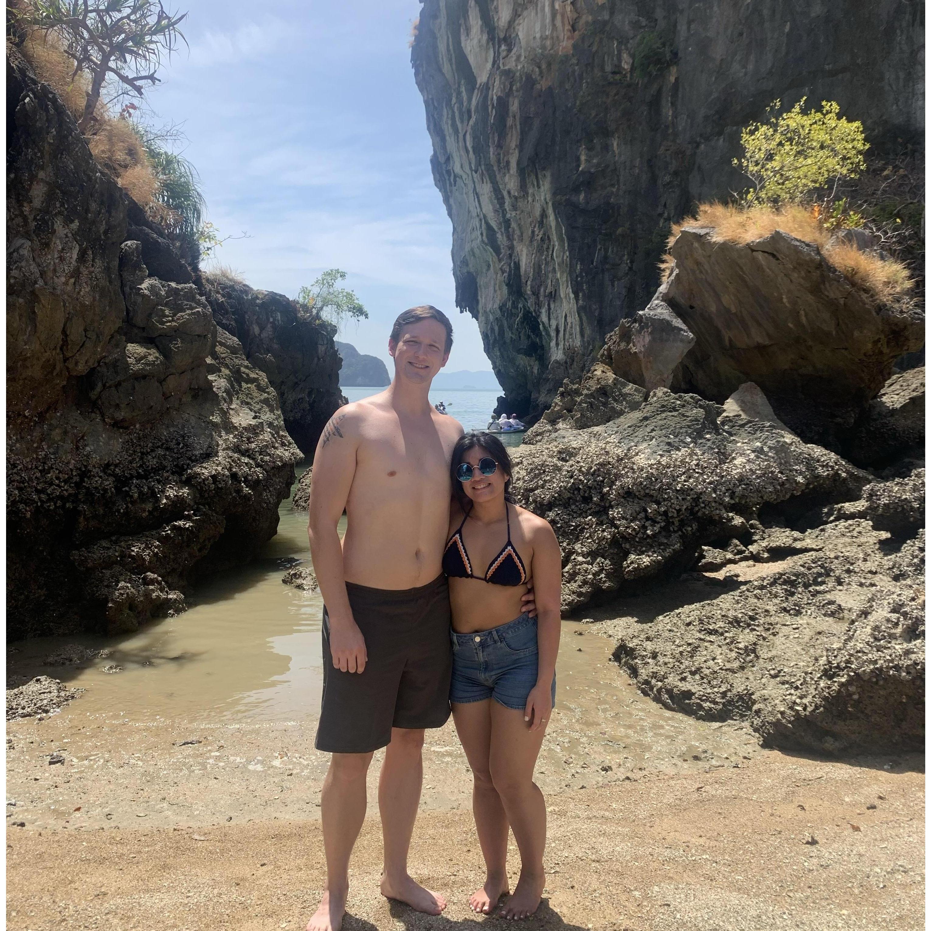 Right before Travis proposed on the beaches of Thailand!