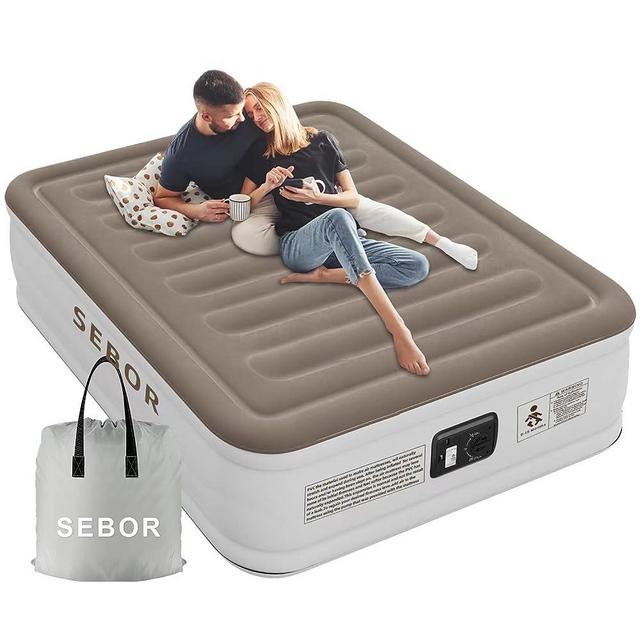 Sebor Luxury Queen Air Mattress with Built in Pump, Durable Blow Up Mattress for Home&Guests, 18 inch Inflatable Airbed, 660lb MAX