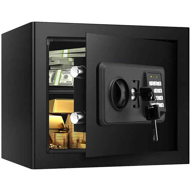 Small Fire Safes for Home Use, 1.2 Cubic Feet Security Safe Box, Fireproof Lock Box with Digital Keypad, Spare Keys and Removable Shelf, Personal Home Safes for Money, Jewelry, Documents