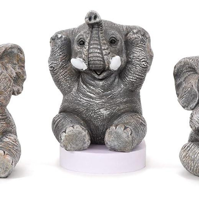 FriyGardcn Set of 3 Elephant Statues Home Décor, Cute Elephant Figurines for Shelf, Living Room Bedroom Office Desktop, Bookshelf, Animal Sculptures Gifts,Small Decor Accents Items for Elephant Lover