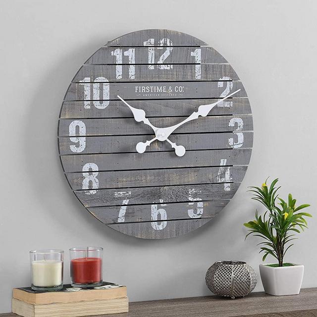 FirsTime & Co. Gray Augustus Farmhouse Shiplap Clock, American Crafted, Distressed Gray, 18 x 1.75 x 18 ,