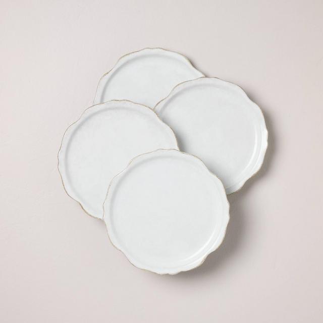 Set of 4 Carved Edge Salad Plates Cream - Hearth & Hand™ with Magnolia