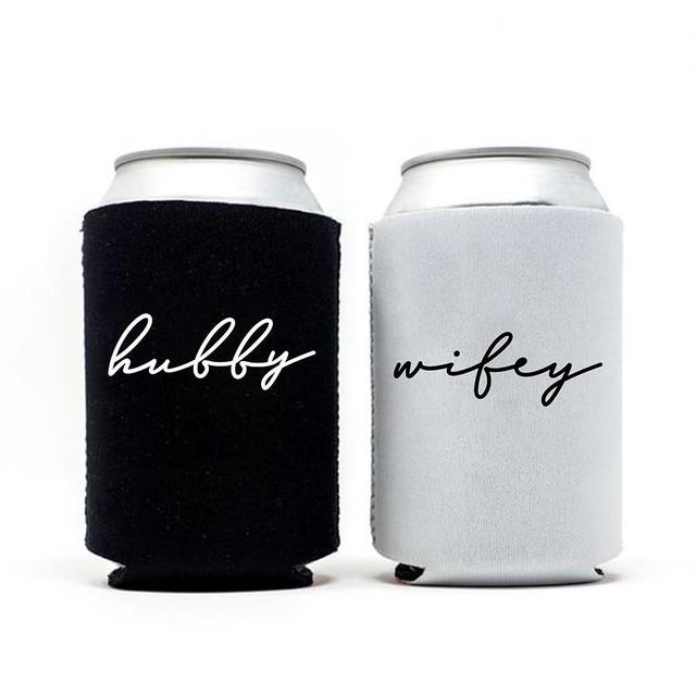 GroomBrideGifts Honeymoon Essentials Gifts - Hubby and Wifye Novelty Can Cooler.
