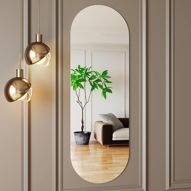 AUYHM Oval Mirror Full Length 16x48,Nano Glass Frameless Mirror,Full Length Mirrors Wall Mounted,Long Wall Mirrors, Horizontal/Vertical Hanging