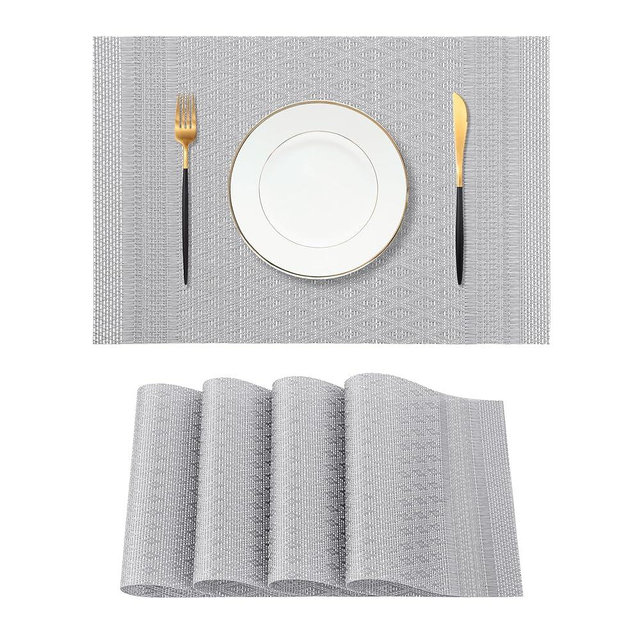 Leetaltree Lunar Grey Placemats Set of 4 - Heat Resistant Non-Slip Place mats for Dining Table, Washable Durable PVC Vinyl Woven Table Mats（Lunar Grey, 4）