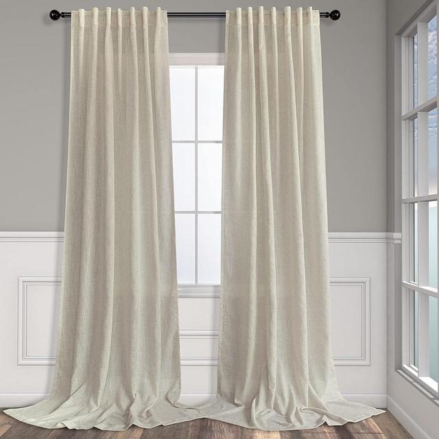 Pitalk Flax Linen Curtains 90 Inches Long for Bedroom 2 Panels Set Back Tab Loop Pocket Rustic Farmhouse Drapes Light Filtering Semi Sheer Tan Beige Curtain for Living Room 52x90 Length